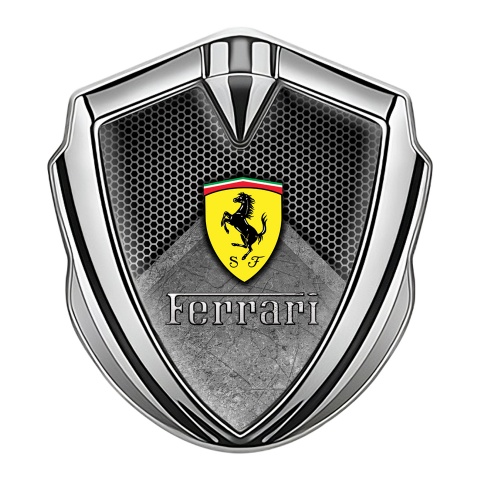 Ferrari Fender Metal Emblem Silver Honeycomb Classic Logo