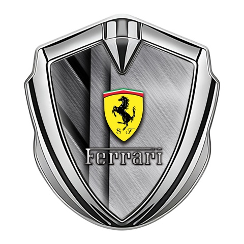 Ferrari 3D Car Metal Emblem Silver Brushed Aluminum Plates Edition