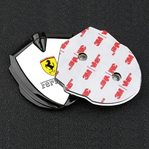 Ferrari Fender Metal Badge Graphite White Clean Logo Design