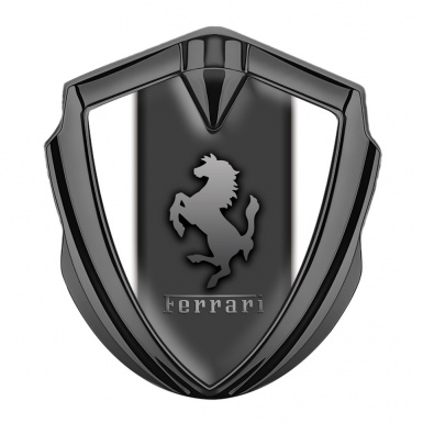 Ferrari 3D Car Metal Emblem Graphite Grey Base White Sidelines