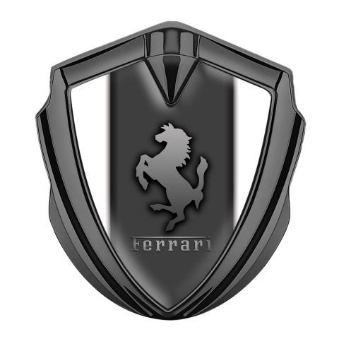 Ferrari 3D Car Metal Emblem Graphite Grey Base White Sidelines