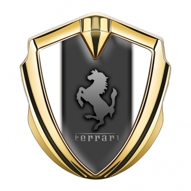 Ferrari 3D Car Metal Emblem Gold Grey Base White Sidelines