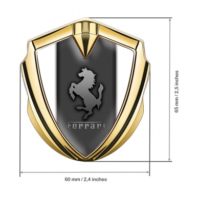 Ferrari 3D Car Metal Emblem Gold Grey Base White Sidelines
