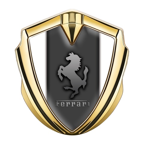 Ferrari 3D Car Metal Emblem Gold Grey Base White Sidelines