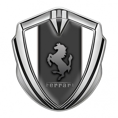 Ferrari 3D Car Metal Emblem Silver Grey Base White Sidelines