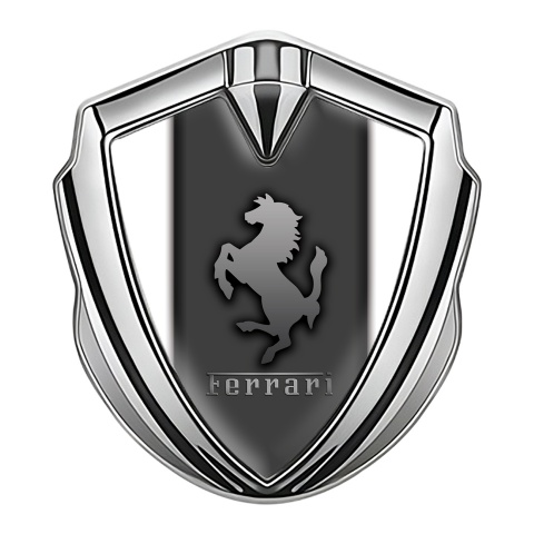 Ferrari 3D Car Metal Emblem Silver Grey Base White Sidelines