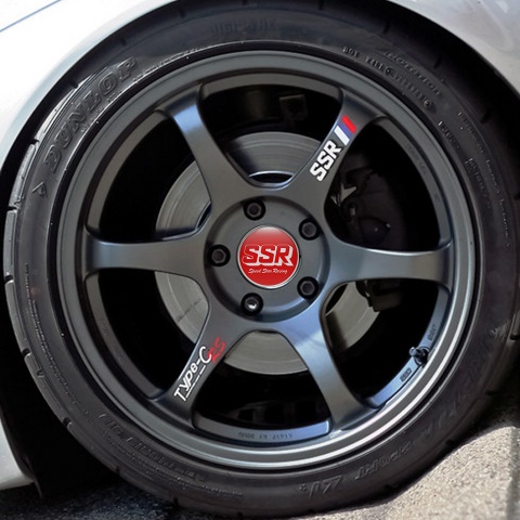 SSR Domed Stickers Wheel Center Cap Badge Red King With Gray Ring 