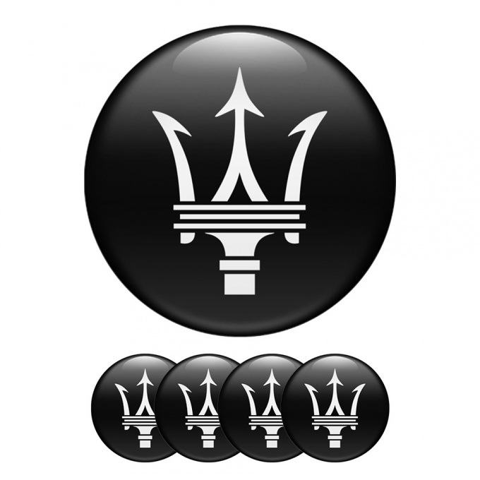 Maserati Domed Stickers Wheel Center Cap Black Ghost