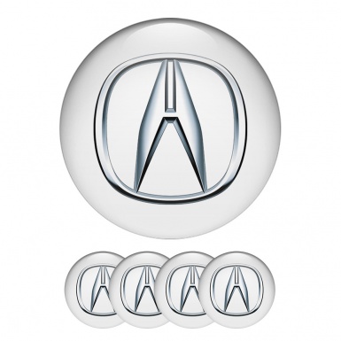 Acura Wheel Center Hub Cap Emblems White Silver Logo