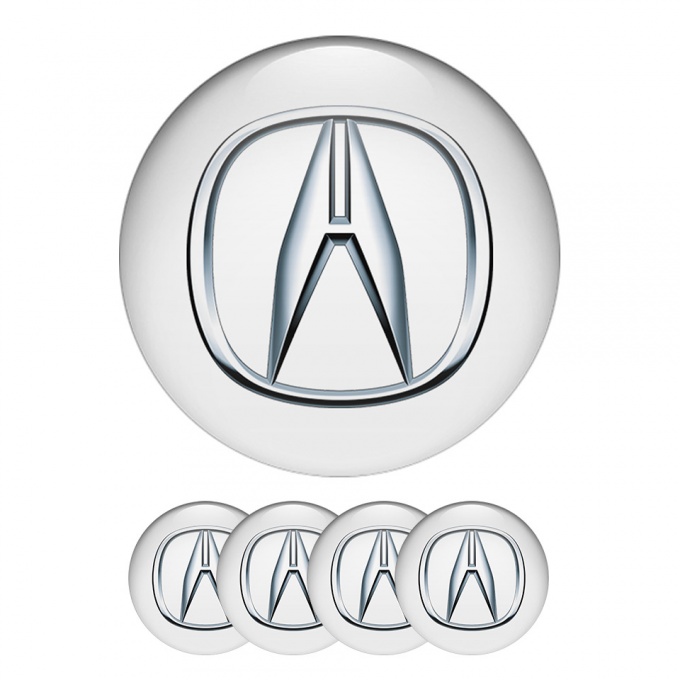 Acura Wheel Center Hub Cap Emblems White Silver Logo