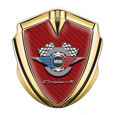Mini Cooper 3D Car Metal Emblem Gold Red Carbon Racing Gears Design