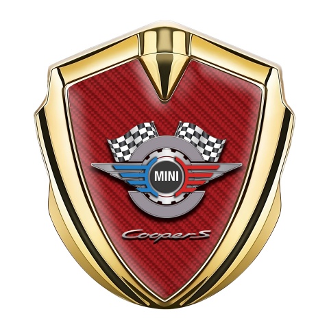 Mini Cooper 3D Car Metal Emblem Gold Red Carbon Racing Gears Design