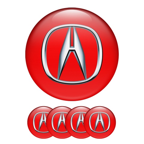 Acura Domed Stickers Wheel Center Cap Badge In Red Color With 3D Logo