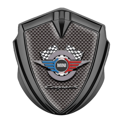 Mini Cooper S 3D Car Metal Emblem Graphite Brown Carbon Gears Design