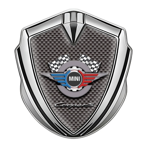 Mini Cooper S 3D Car Metal Emblem Silver Brown Carbon Gears Design