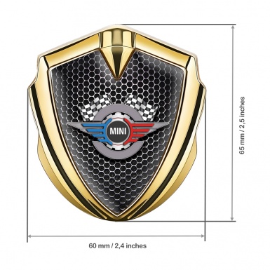 Mini Cooper Trunk Emblem Badge Gold Dark Hexagon Gears Logo Design