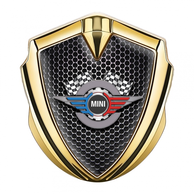 Mini Cooper Trunk Emblem Badge Gold Dark Hexagon Gears Logo Design