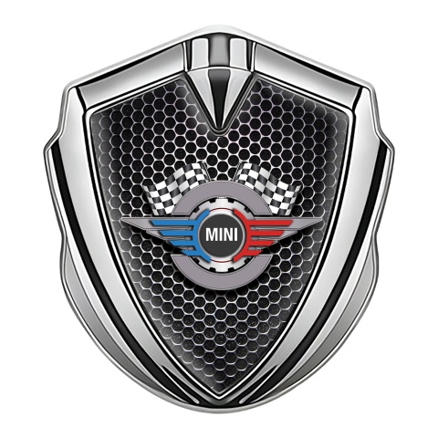 Mini Cooper Trunk Emblem Badge Silver Dark Hexagon Gears Logo Design