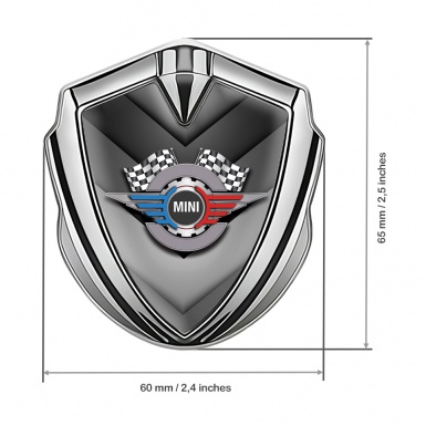 Mini Cooper 3D Car Metal Emblem Silver V Shapes Gears Logo Design