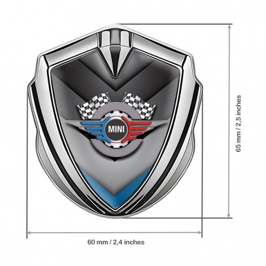 Mini Cooper Tuning Emblem Self Adhesive Silver V Shaped Blue Design