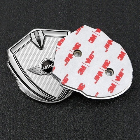 Mini Cooper Trunk Emblem Badge Silver White Carbon Classic Logo