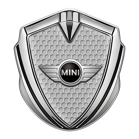 Mini Cooper Metal Emblem Self Adhesive Silver Grey Hex Classic Logo