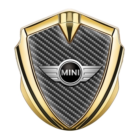 Mini Cooper Bodyside Badge Self Adhesive Gold Dark Carbon Classic Logo