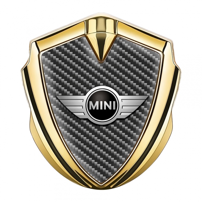 Mini Cooper Bodyside Badge Self Adhesive Gold Dark Carbon Classic Logo