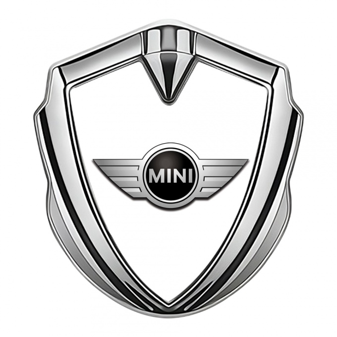 Mini Cooper Fender Emblem Badge Silver White Template Classic Design