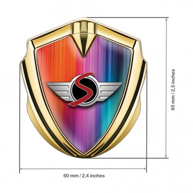 Mini Cooper S Metal Emblem Self Adhesive Gold Rainbow Lines Edition