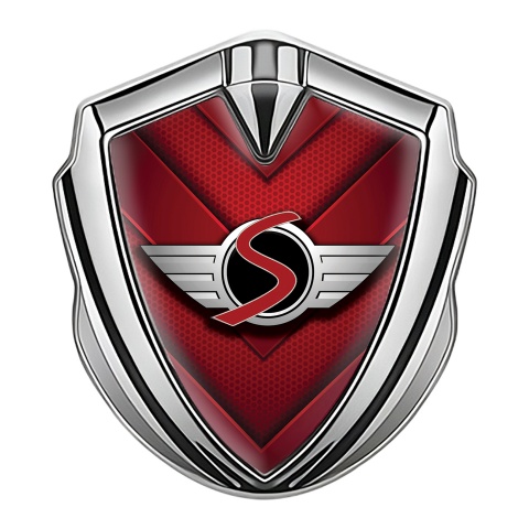 Mini Cooper S 3D Car Metal Emblem Silver Red Hexagon V Lines Edition