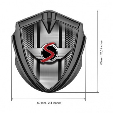 Mini Cooper S Fender Emblem Badge Graphite Metal Mesh Sport Stripe Logo