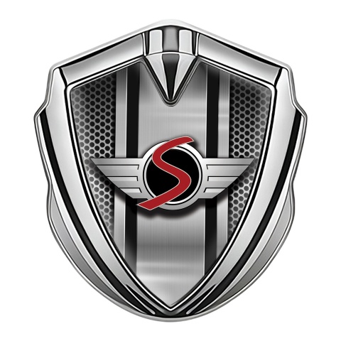 Mini Cooper S Fender Emblem Badge Silver Metal Mesh Sport Stripe Logo
