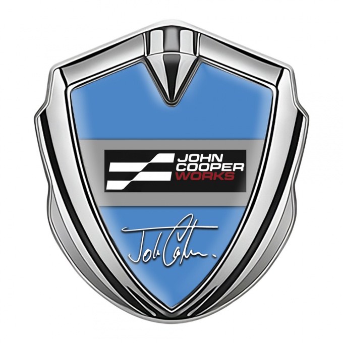 Mini Cooper Trunk Metal Emblem Badge Silver Blue John Cooper Edition