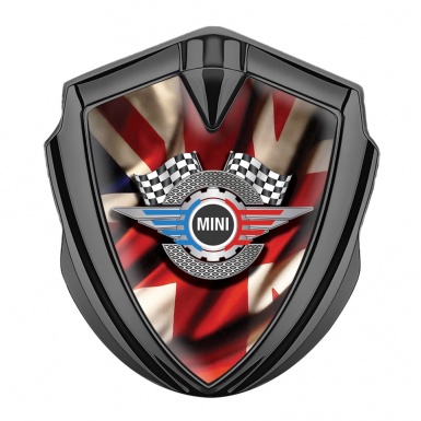 Mini Cooper Fender Emblem Badge Graphite UK Flag Racing Cog Edition