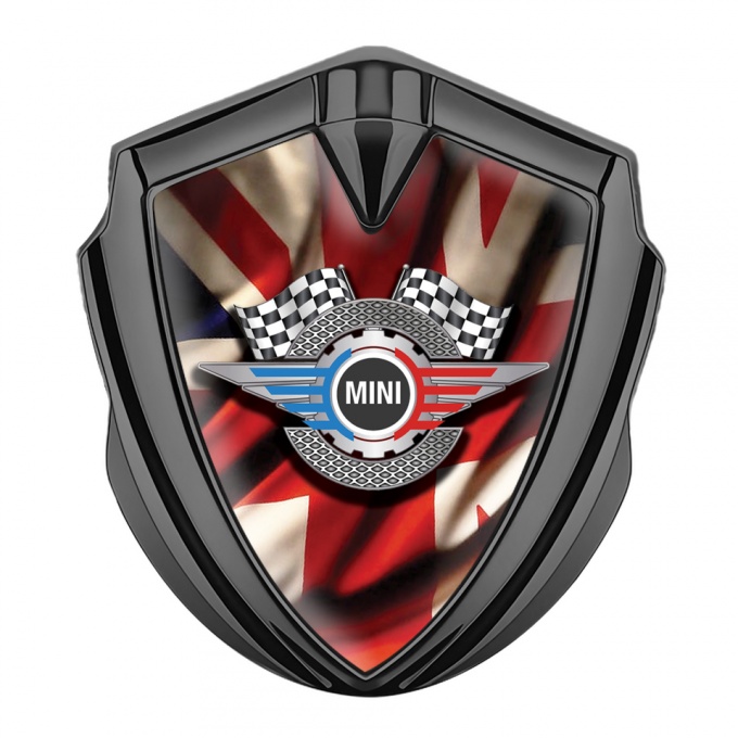 Mini Cooper Fender Emblem Badge Graphite UK Flag Racing Cog Edition