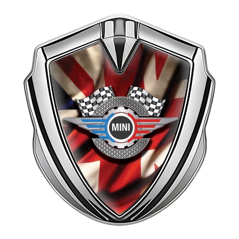 Mini Cooper Fender Emblem Badge Silver UK Flag Racing Cog Edition