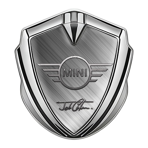 Mini Cooper Fender Metal Emblem Silver Brushed Metal Simple Logo Design