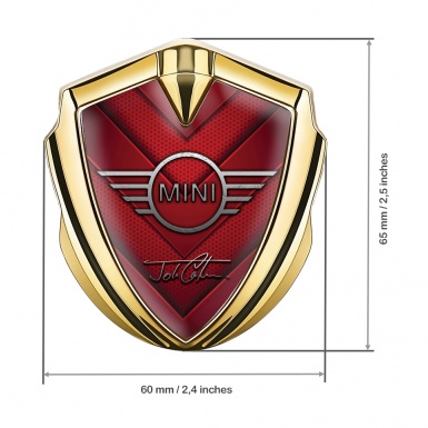 Mini Cooper 3D Car Metal Emblem Gold Red Hexagon John Cooper Edition