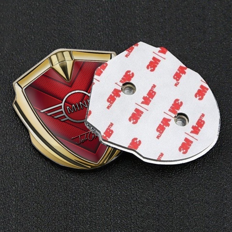 Mini Cooper 3D Car Metal Emblem Gold Red Hexagon John Cooper Edition