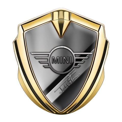 Mini Cooper Bodyside Emblem Gold Diagonal Plates John Cooper Edition