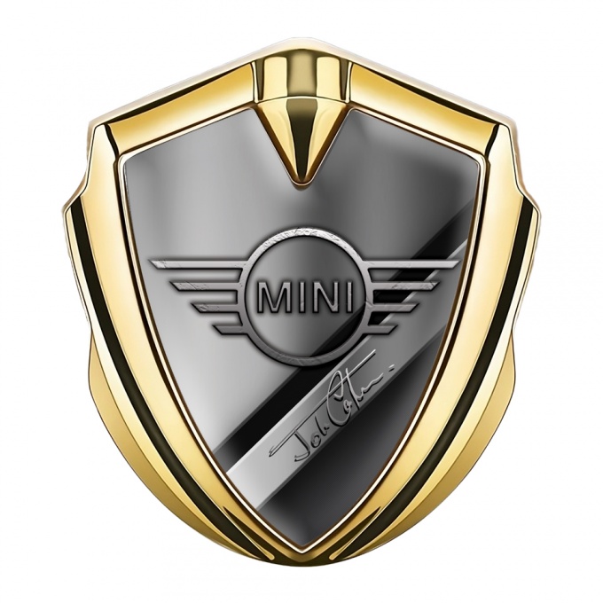 Mini Cooper Bodyside Emblem Gold Diagonal Plates John Cooper Edition