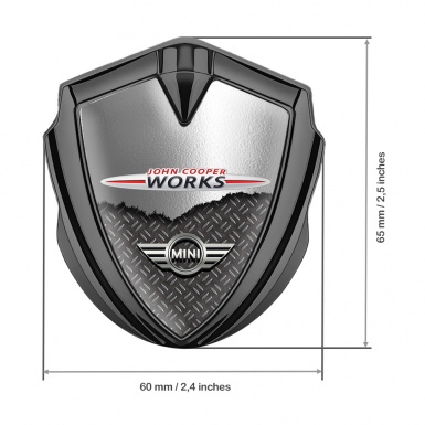 Mini Cooper Fender Metal Emblem Graphite Torn Metal John Cooper Logo