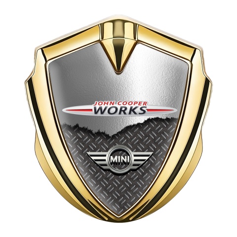 Mini Cooper Fender Metal Emblem Gold Torn Metal John Cooper Logo