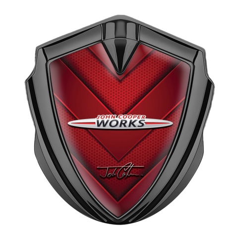 Mini Cooper 3D Car Metal Emblem Graphite Red Hexagon John Cooper Logo