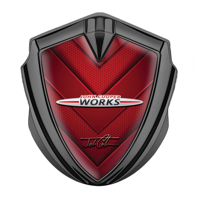 Mini Cooper 3D Car Metal Emblem Graphite Red Hexagon John Cooper Logo