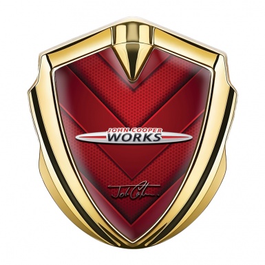 Mini Cooper 3D Car Metal Emblem Gold Red Hexagon John Cooper Logo