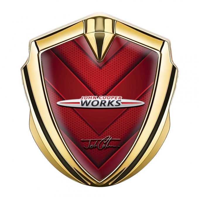 Mini Cooper 3D Car Metal Emblem Gold Red Hexagon John Cooper Logo