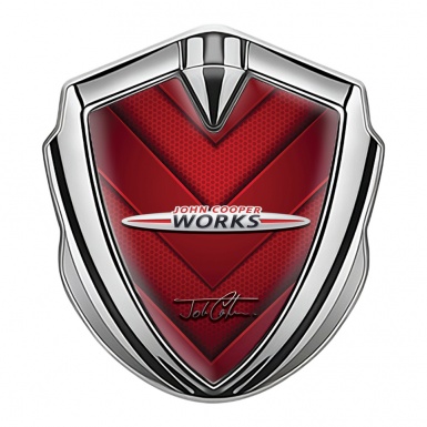 Mini Cooper 3D Car Metal Emblem Silver Red Hexagon John Cooper Logo