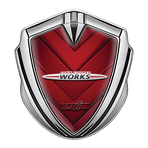 Mini Cooper 3D Car Metal Emblem Silver Red Hexagon John Cooper Logo